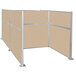 A beige H/W-shaped double cubicle partition with metal legs.