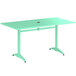 A Lancaster Table & Seating seafoam green outdoor table with black legs.