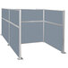 A Versare Hush Panel double cubicle with powder blue and white panels.