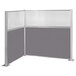 A grey and white Versare Hush Panel L-shape cubicle with a metal frame.