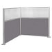 A grey and white Versare Hush Panel L-shape cubicle.