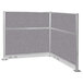 A Versare Hush Panel L-shaped cubicle wall in cloud gray with metal framing.