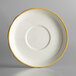 6 inch Ivory (American White) Scalloped Edge China Saucer With Gold Band - 36/Case