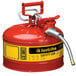 A red Justrite steel safety can with a metal hose.