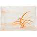 A rectangular white melamine plate with an orange orchid design.