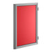A red Avantco solid Dutch door with a silver frame.