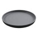 A black round plate with a circular rim on a white background.