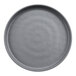A grey melamine plate with a swirl pattern.