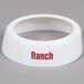 A white Tablecraft salad dressing dispenser collar with maroon lettering.