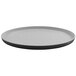 A white oval platter with a black rim.
