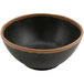A black melamine bowl with a brown clay trim.