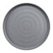 A close-up of a grey GET Roca melamine plate with a circular pattern.