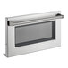 A Solwave stainless steel microwave door with a glass window.
