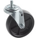 An Avantco A Plus black stem caster with a metal wheel and nut.