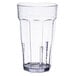 A clear plastic tumbler on a white background.