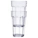 A stack of three Cambro clear plastic tumblers.