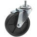 An Avantco A Plus black stem caster with a black and silver wheel and a metal screw.