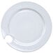 A CAC Bright White China round party plate with a stemware hole.