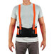 A man wearing an Ergodyne ProFlex hi-vis back support brace with orange and black suspenders.