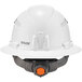 A white Ergodyne hard hat with an orange safety strap and an LED light.