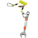 An Ergodyne Squids tool tethering kit with a wrench and spring attached to a tool.