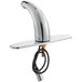A silver Waterloo hands-free sensor faucet with black cord.