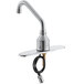 A silver Waterloo deck mount faucet with a metal hose and handle.
