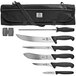 A Mercer Culinary BPX 8-piece knife set in a black case with a strap.