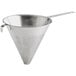 A Choice stainless steel conical strainer with a handle.