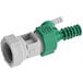 A green and white Dema chemical pump proportioner connector.