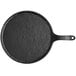 An Acopa black round melamine serving board with handle.