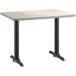A rectangular white table top with a gray edge and a black base.