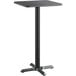 A black square Lancaster Table & Seating bar height table top with a tall black metal base.