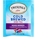 A blue box of Twinings Mixed Berries Cold Brewed Iced Tea Bags with pink accents.