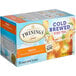A box of Twinings Peach Cold Brewed Iced Tea Bags on a white background.