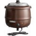 An Avantco copper soup kettle warmer with a lid and a cord.