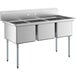 A Regency stainless steel sink with three compartments and galvanized steel legs.