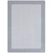 A silver rectangular area rug with a gray geometric pattern.