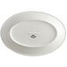 Tuxton TGB-039 Green Bay 13 1/2" x 9" Eggshell Wide Rim Rolled Edge Oval China Platter with Green Bands - 12/Case Main Thumbnail 4