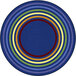 A Joy Carpets multicolored circular area rug with rings of different colors.