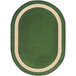 A green and white oval area rug with a white border.