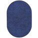 A blue oval rug with a white background.