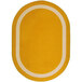 A yellow oval area rug with a white border.