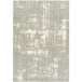 A linen area rug with white and gray designs.