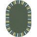 A Joy Carpets soft oval area rug with a green, blue, and yellow striped border.