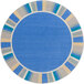 A light blue circular rug with a white border.