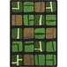 A close-up of a Joy Carpets Meadow area rug with green and brown squares.