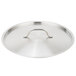 A silver metal Vollrath Optio lid with a handle.