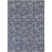 A gray rectangular area rug with a pattern on it.