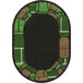 An oval black and green Joy Carpets Kid Essentials BioStones area rug with a black border and stone pattern.